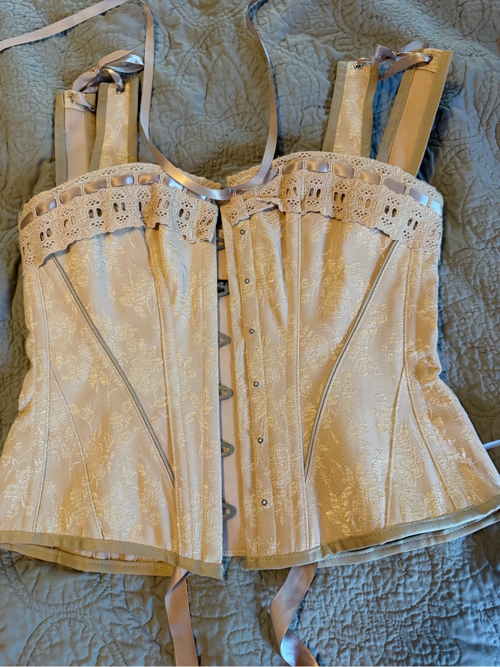 Corset Story Ivory/ slight pink Lace-Trim Victorian Brocade Corset Top -